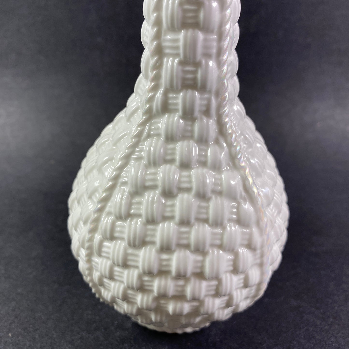 Vintage Celtic weave White Parian Basket Weave 7 inches bud Vase Ireland