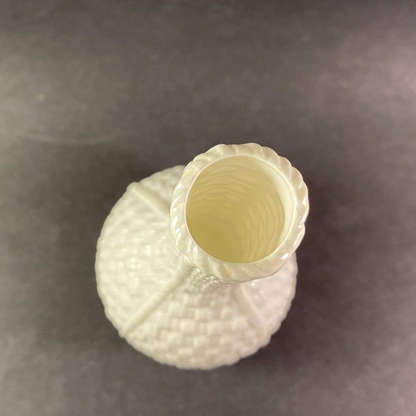 Vintage Celtic weave White Parian Basket Weave 7 inches bud Vase Ireland