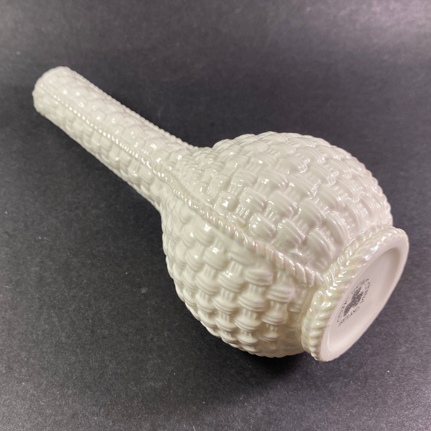 Vintage Celtic weave White Parian Basket Weave 7 inches bud Vase Ireland