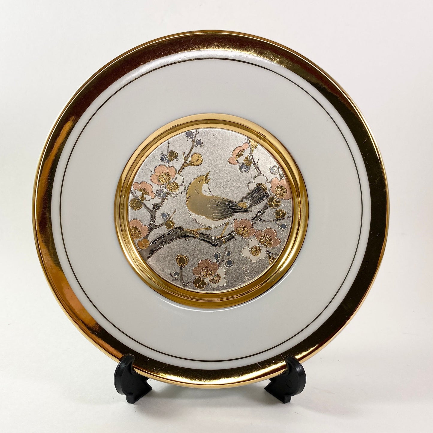 Set of Japanese Chokin bird Plate With 24k Gold Trim 7.75" and matching trinket