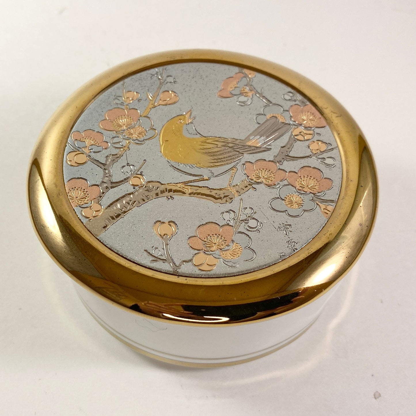 Set of Japanese Chokin bird Plate With 24k Gold Trim 7.75" and matching trinket