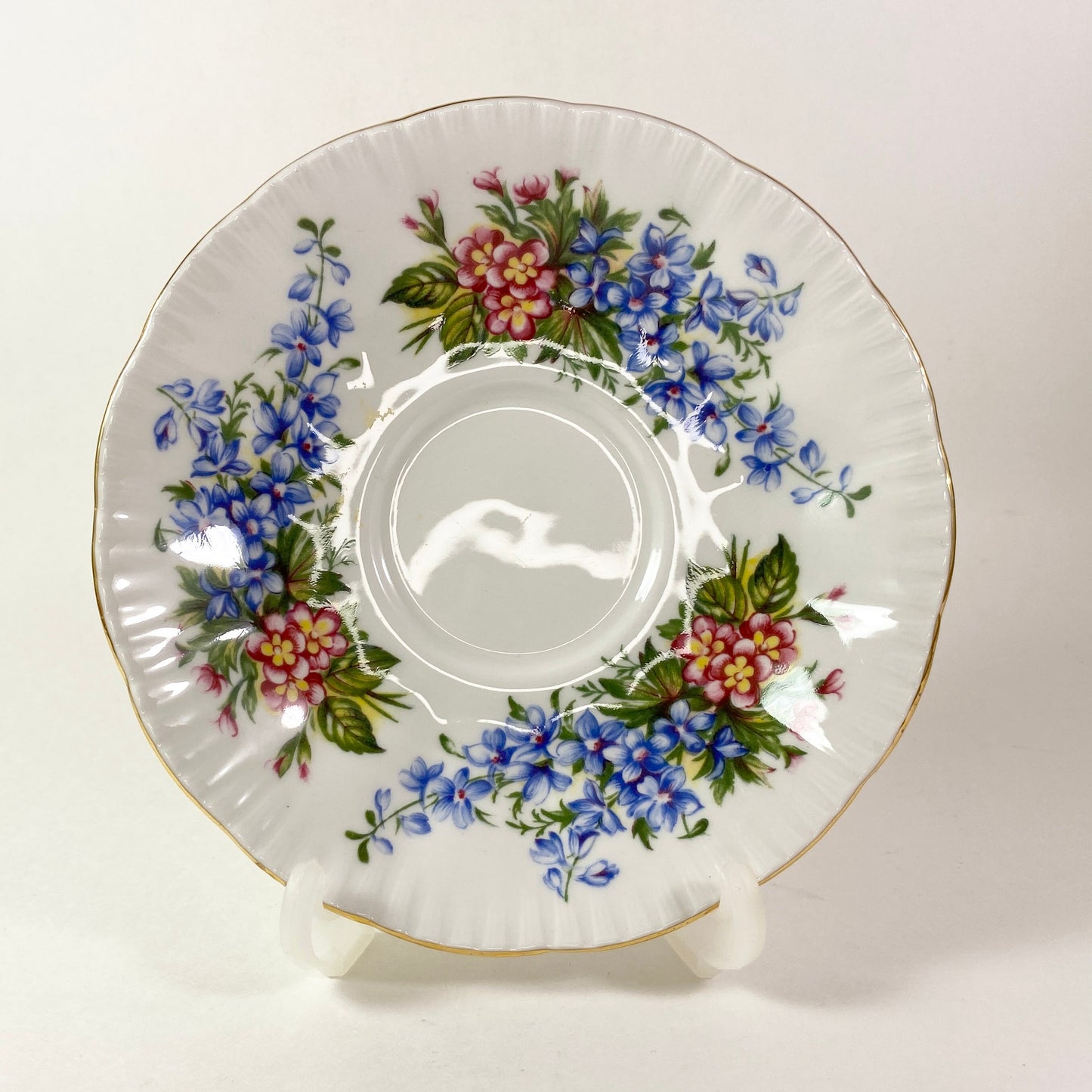 Paragon Floral Teacup and Saucer Set, Purple Blue Flowers, Made in England