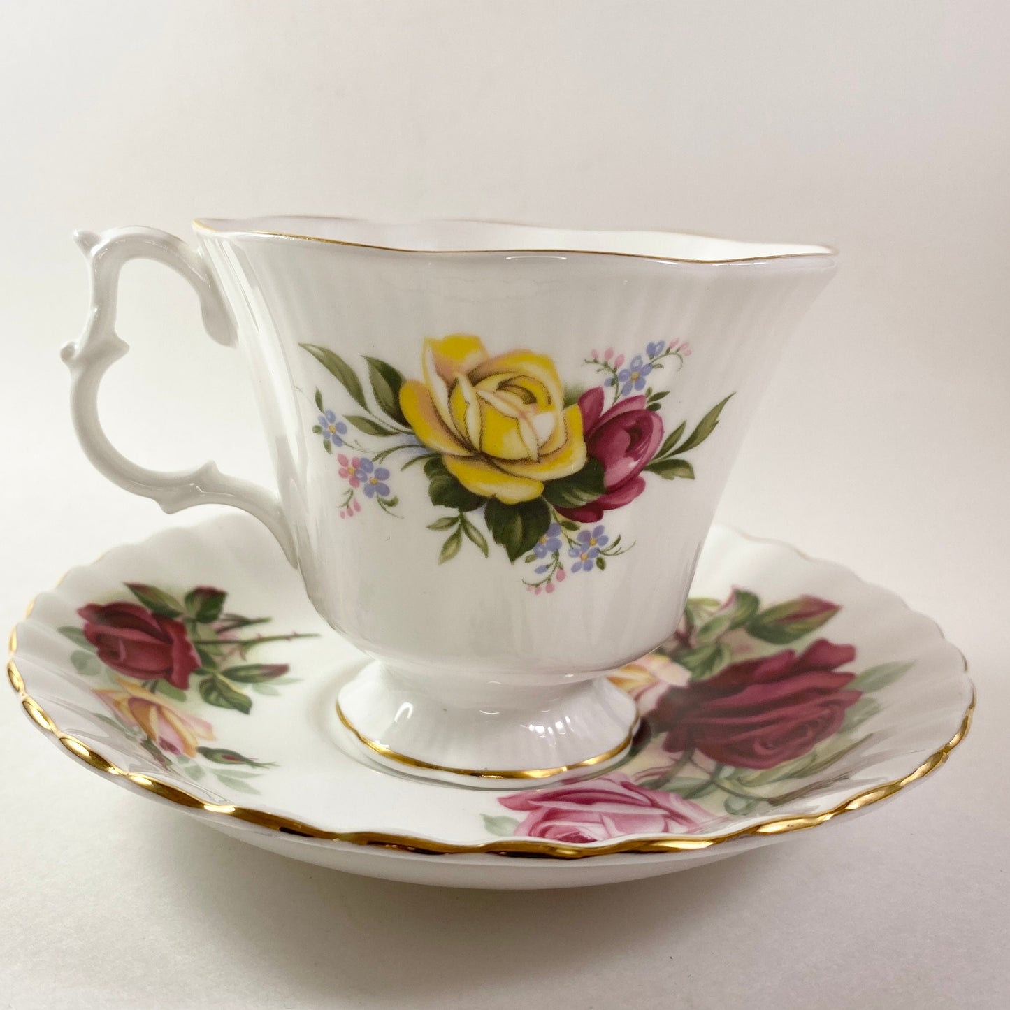 Royal Albert Red, Pink yellow cabbage roses teacup and saucer