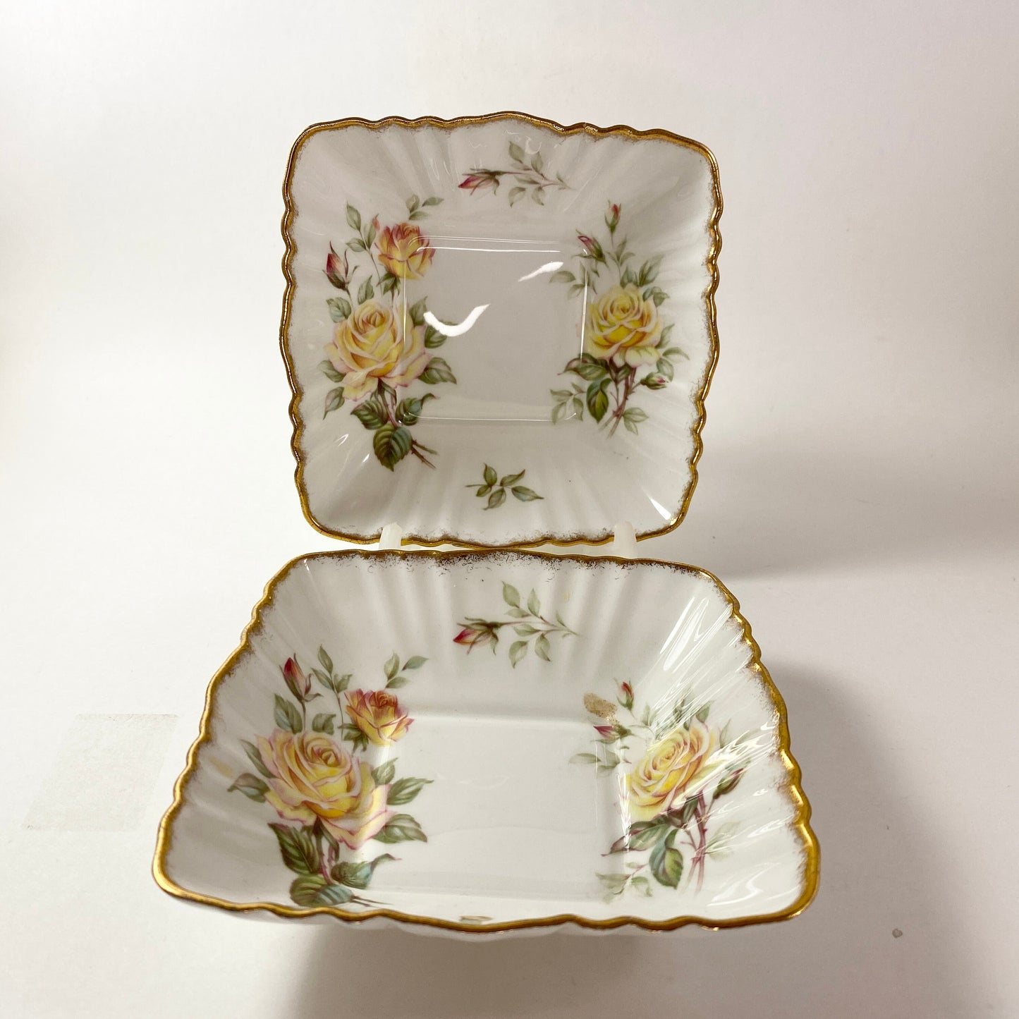 RARE Paragon Peace Rose Square Candy Bon Bon Nut Ring Dish Gold Rim MINT