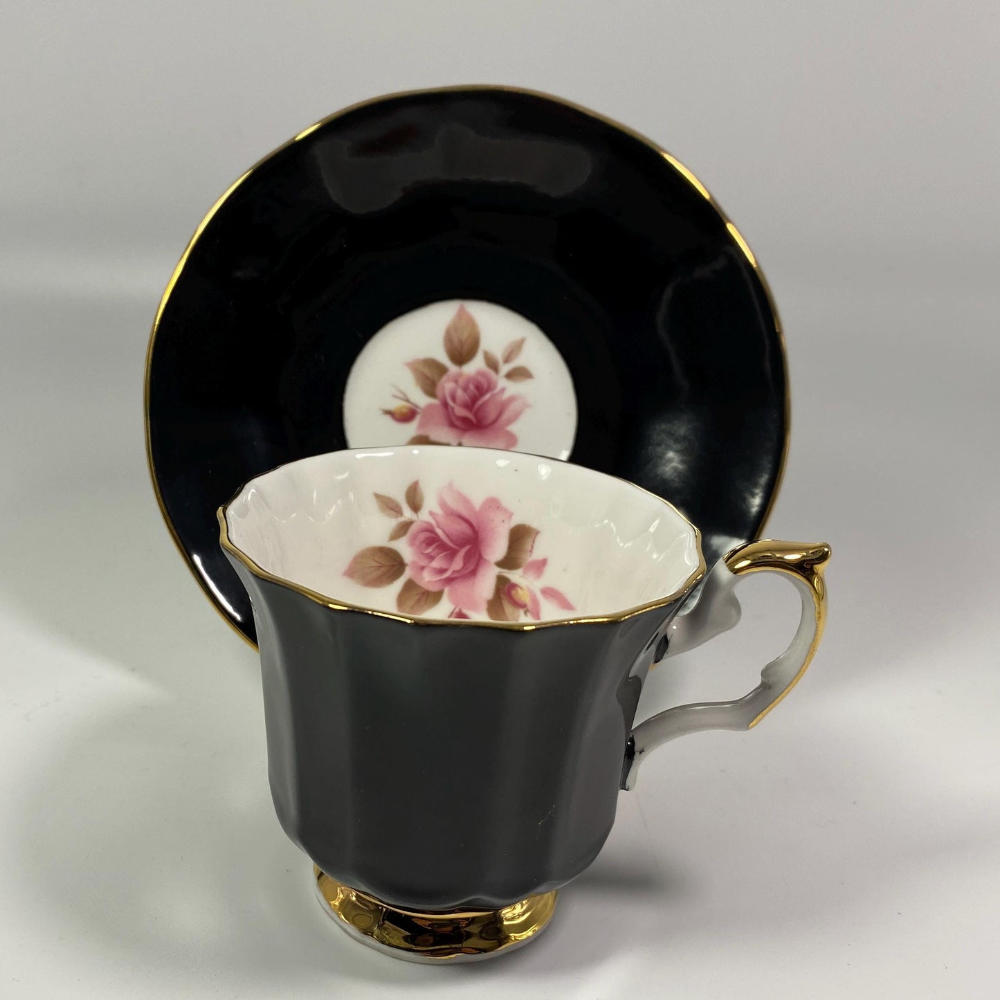 Exotic & Rare Limited edition Birks Elizabethan Black teacup and saucer