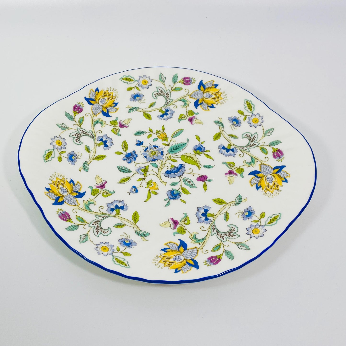 1993 Minton signed Haddon Hall Blue Cake Plate Bone China Made In England