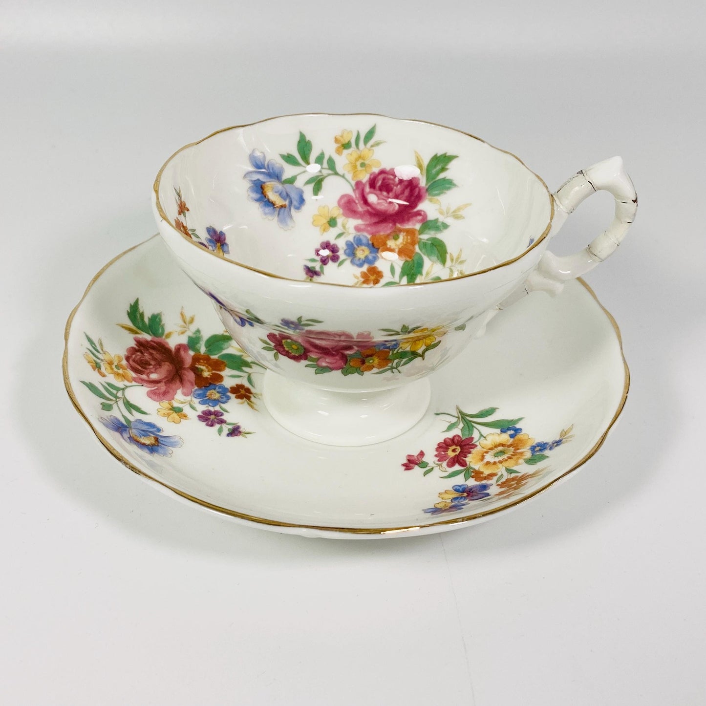 Hammersley tea cup & saucer pink rose floral teacup wide mouth England 1950s