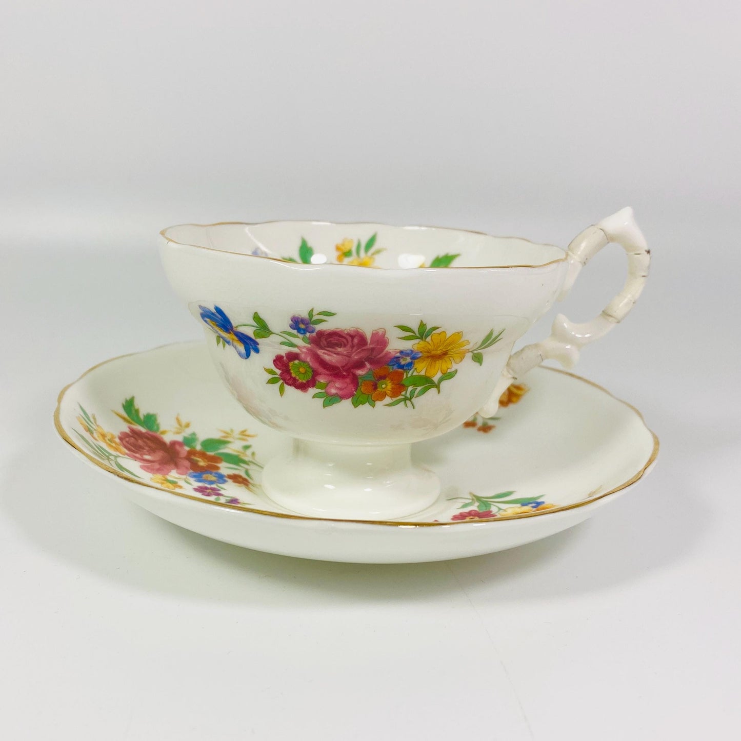 Hammersley tea cup & saucer pink rose floral teacup wide mouth England 1950s