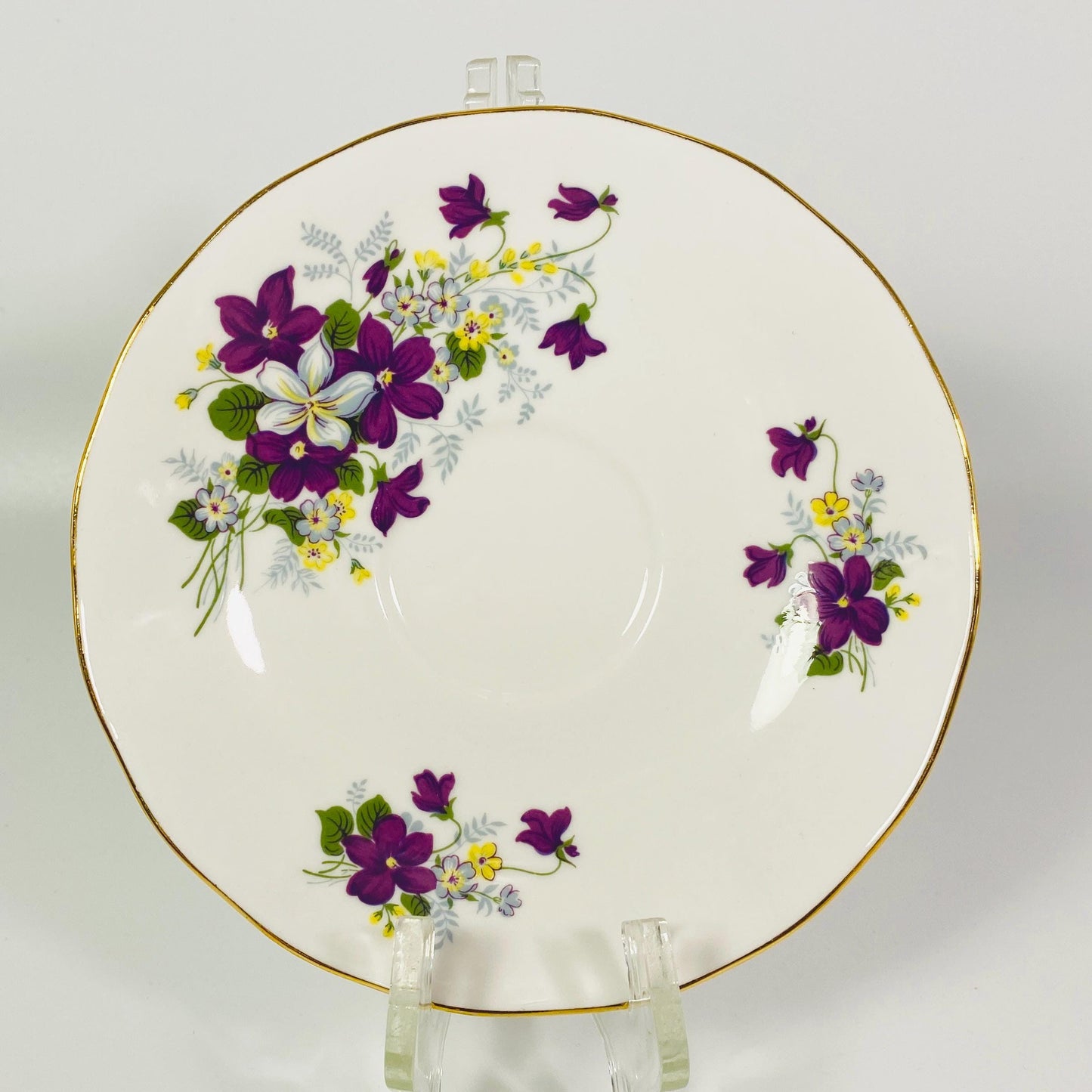 VTG Royal Vale Fine Bone China Tea Cup & Saucer purple gold trim Floral Retro