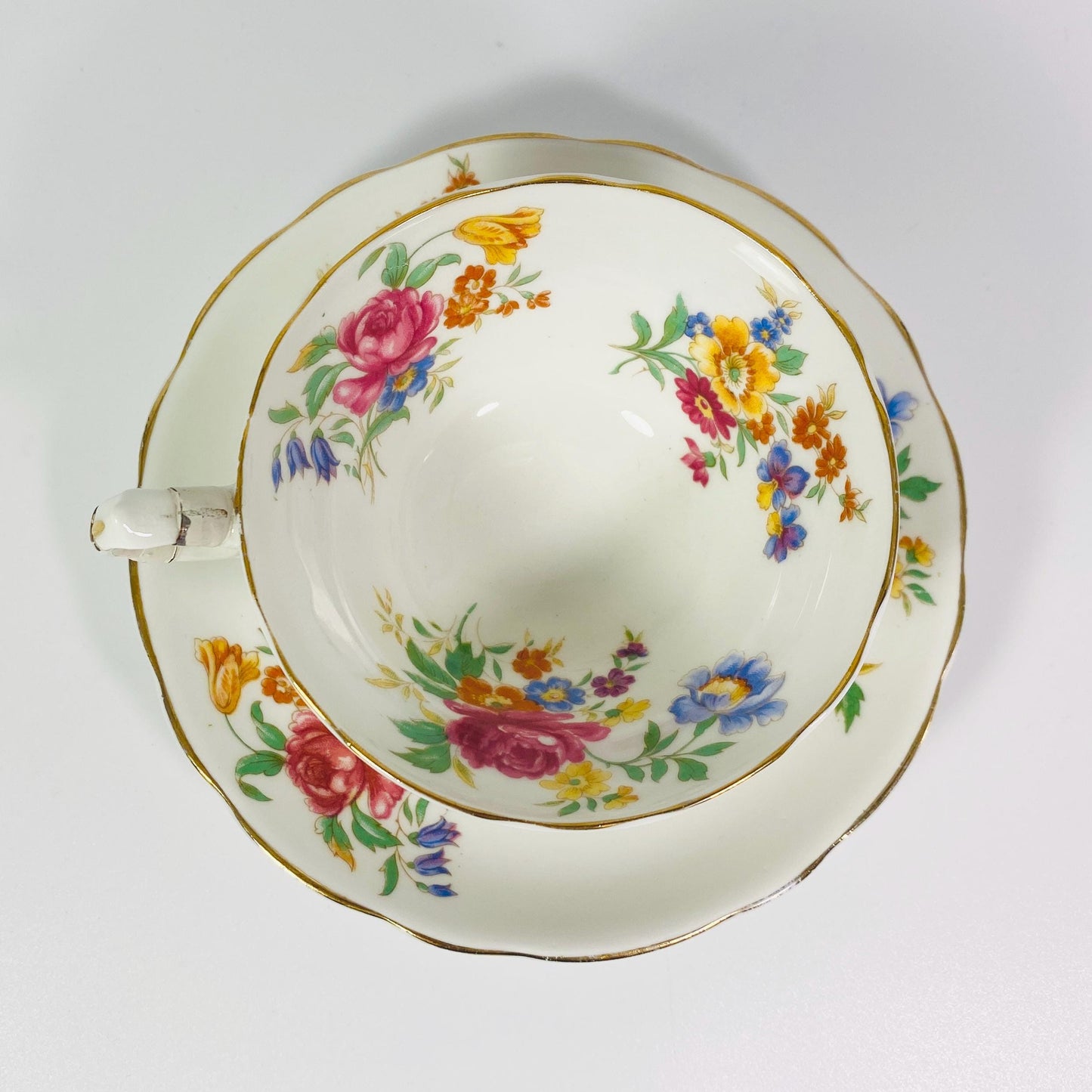 Hammersley tea cup & saucer pink rose floral teacup wide mouth England 1950s