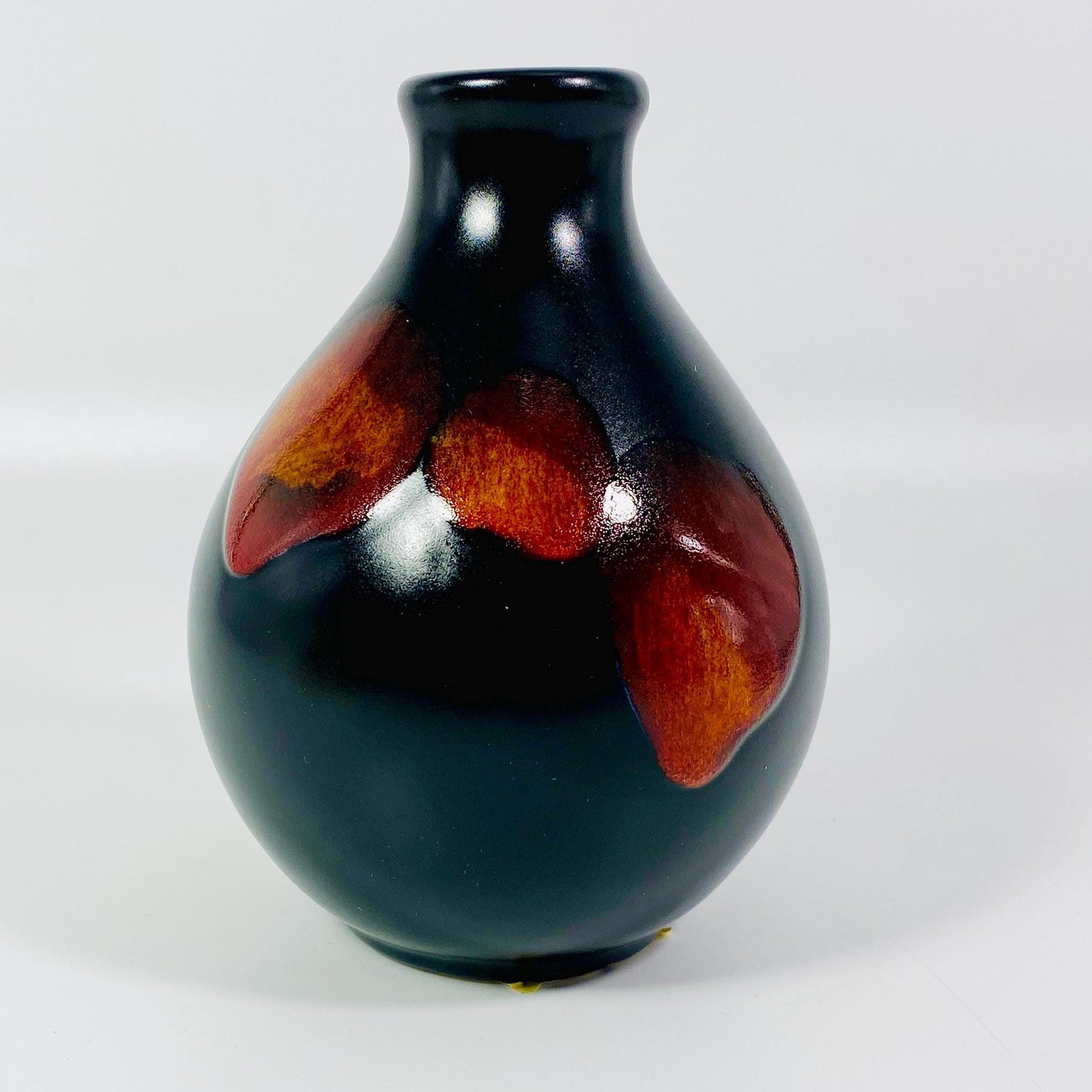 Vintage Black Red Lava Drip Volcano Galaxy Glaze Poole England Pottery Vase 5"