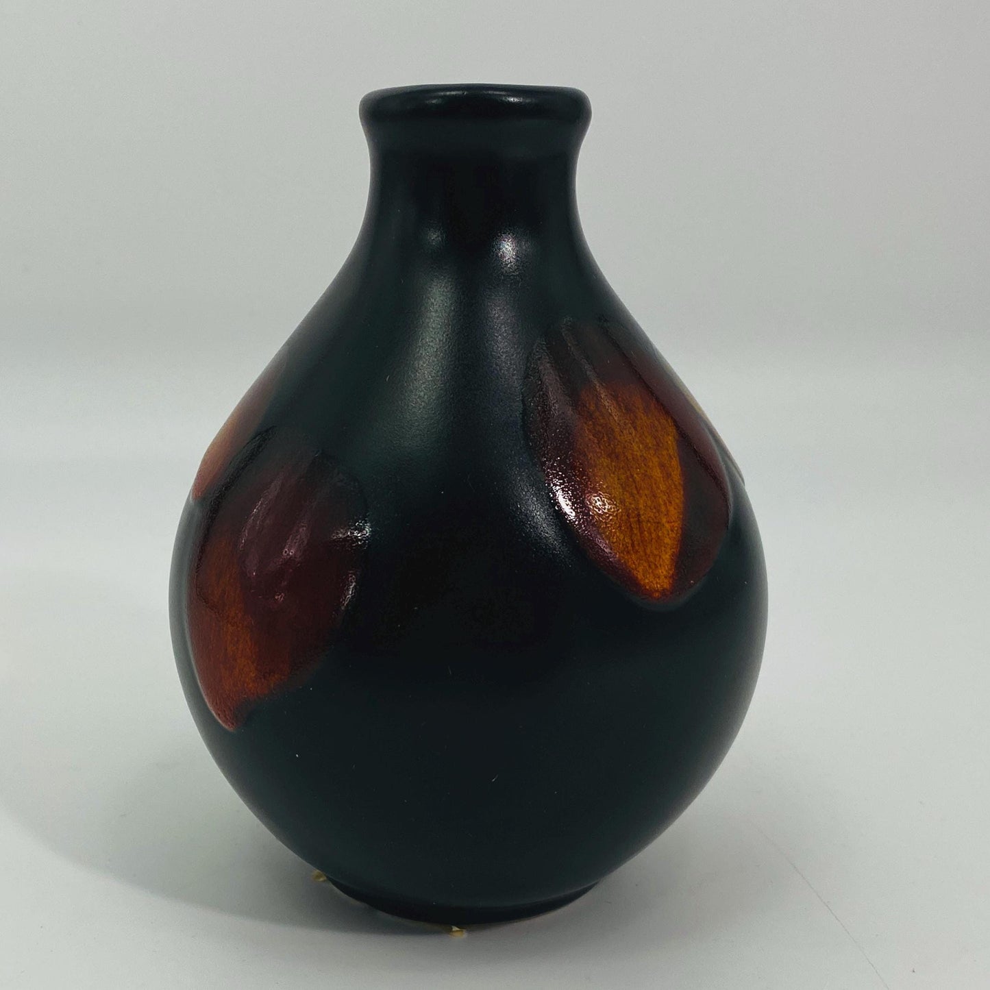 Vintage Black Red Lava Drip Volcano Galaxy Glaze Poole England Pottery Vase 5"