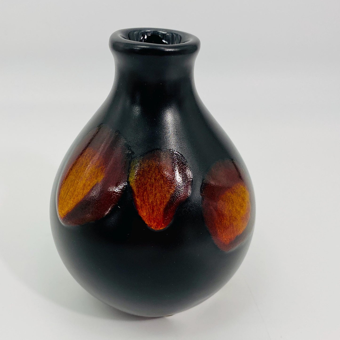 Vintage Black Red Lava Drip Volcano Galaxy Glaze Poole England Pottery Vase 5"