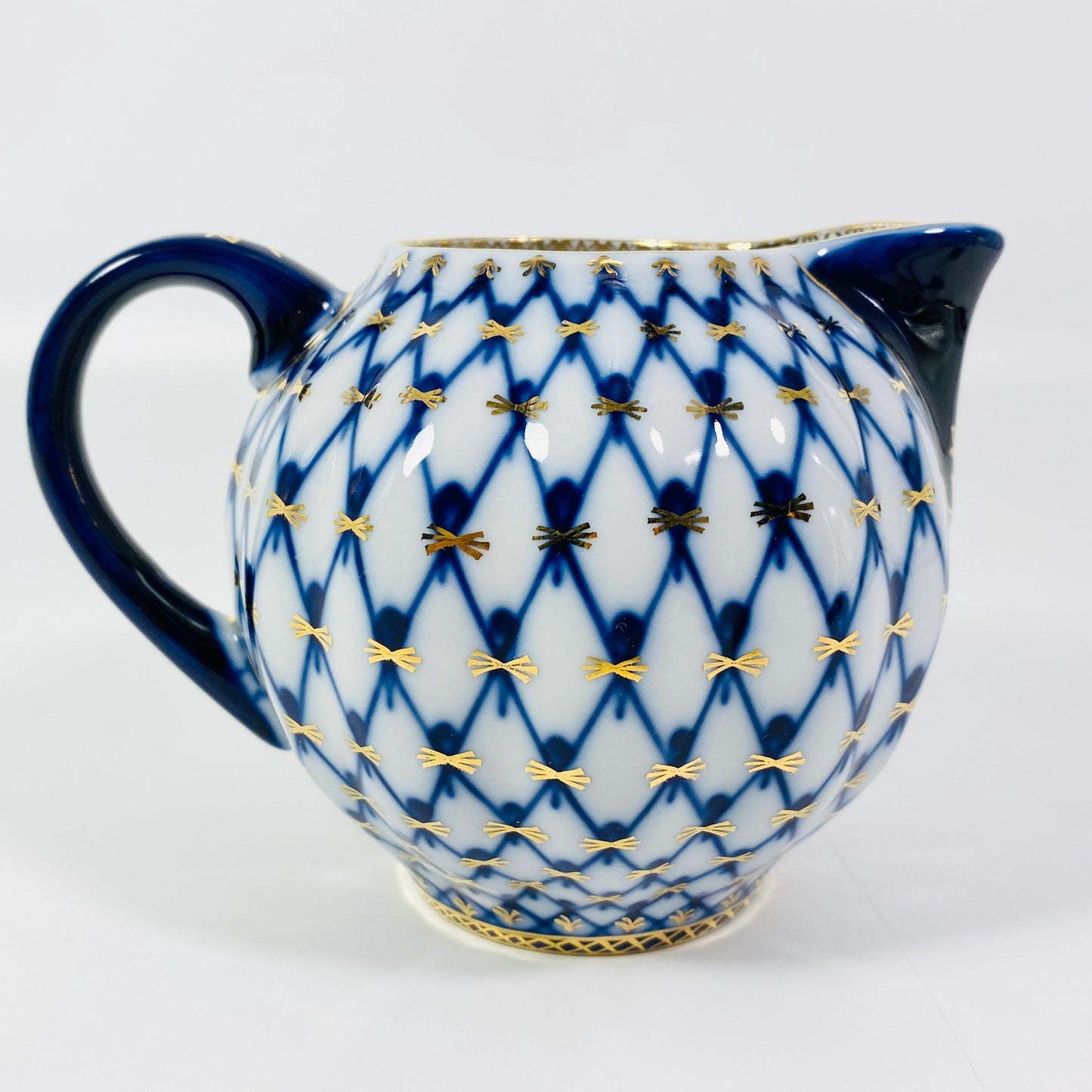 Lomonosov Imperial Porcelain Cobalt Net CREAMER Russian Bone China LFZ Blue 22k