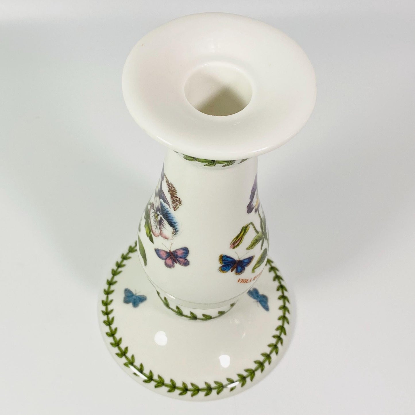 2 Ceramic Portmeirion Botanic Garden Viola Hybrida 7.5" Taper Candlesticks