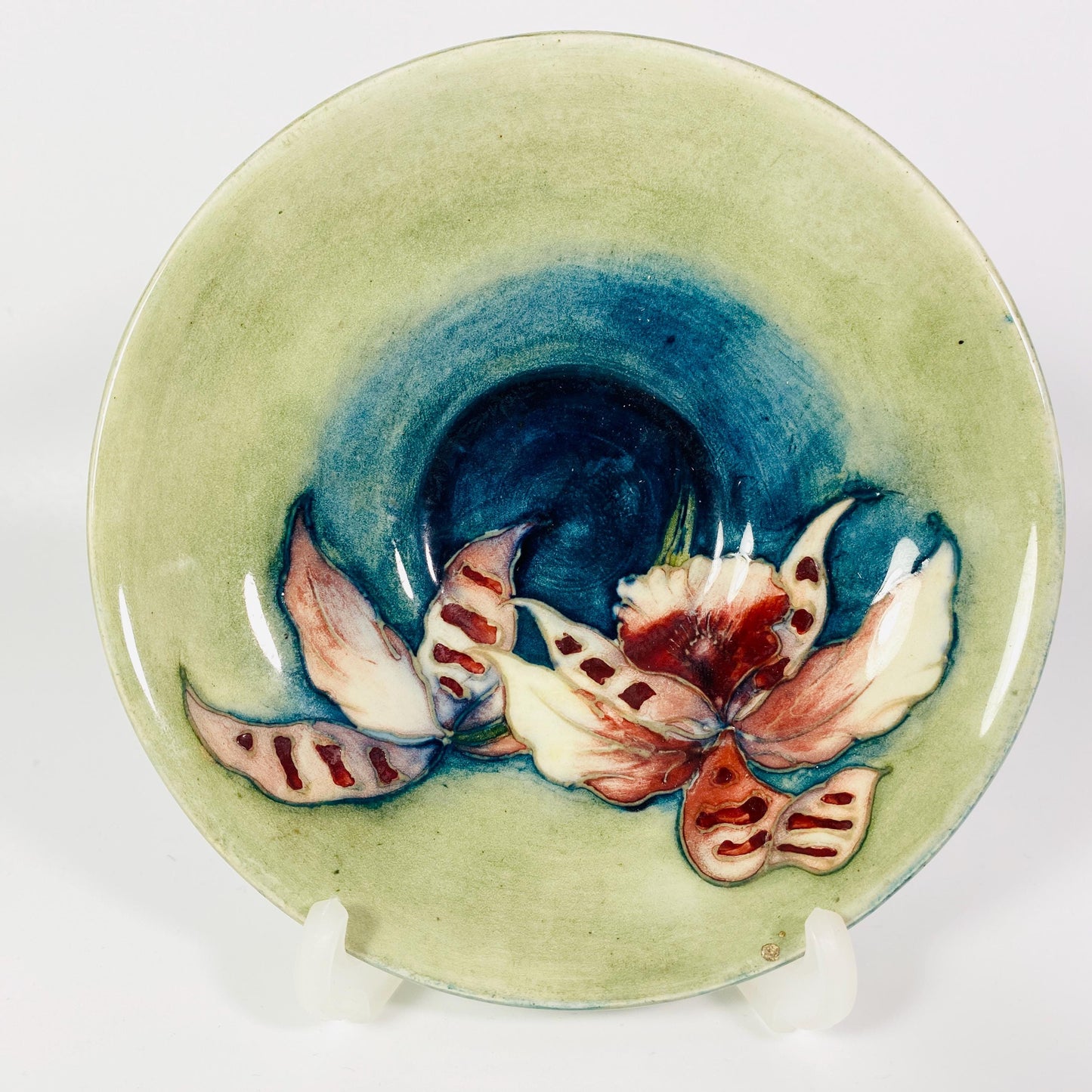 Antique Moorcroft Pottery 5.5 inchs Plate With Pink Iris floral design ,England
