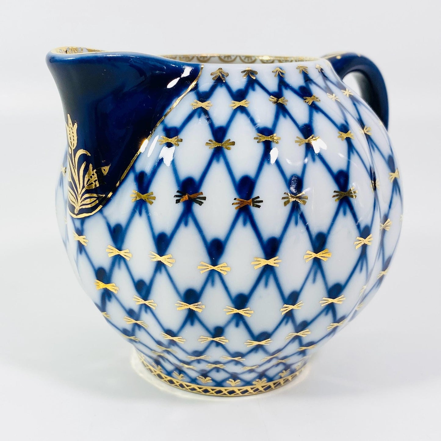 Lomonosov Imperial Porcelain Cobalt Net CREAMER Russian Bone China LFZ Blue 22k