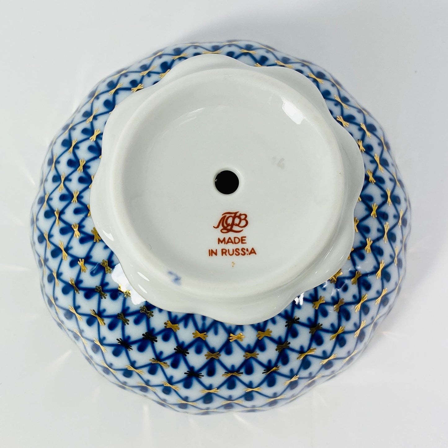 Lomonosov Porcelain Candy Ice Cream Vase Tulip Cobalt Net footed bowl