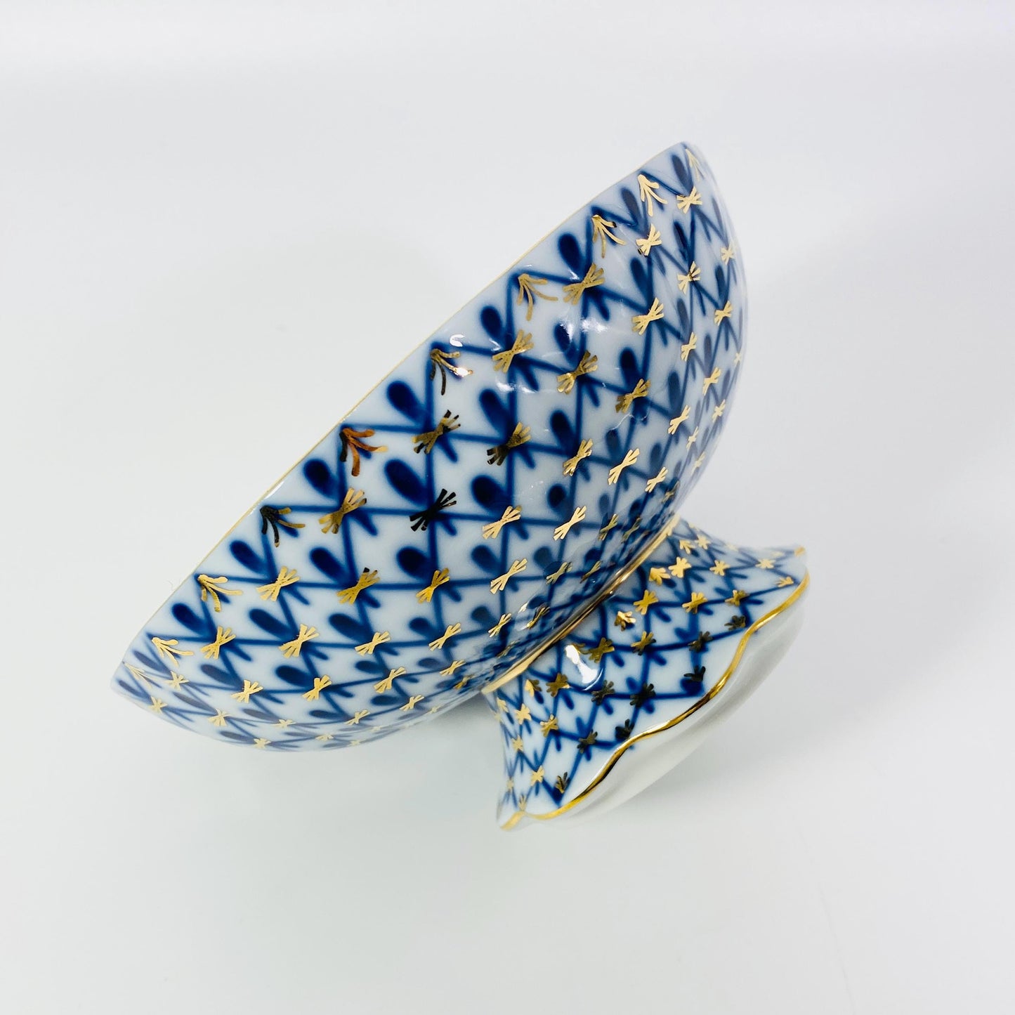 Lomonosov Porcelain Candy Ice Cream Vase Tulip Cobalt Net footed bowl