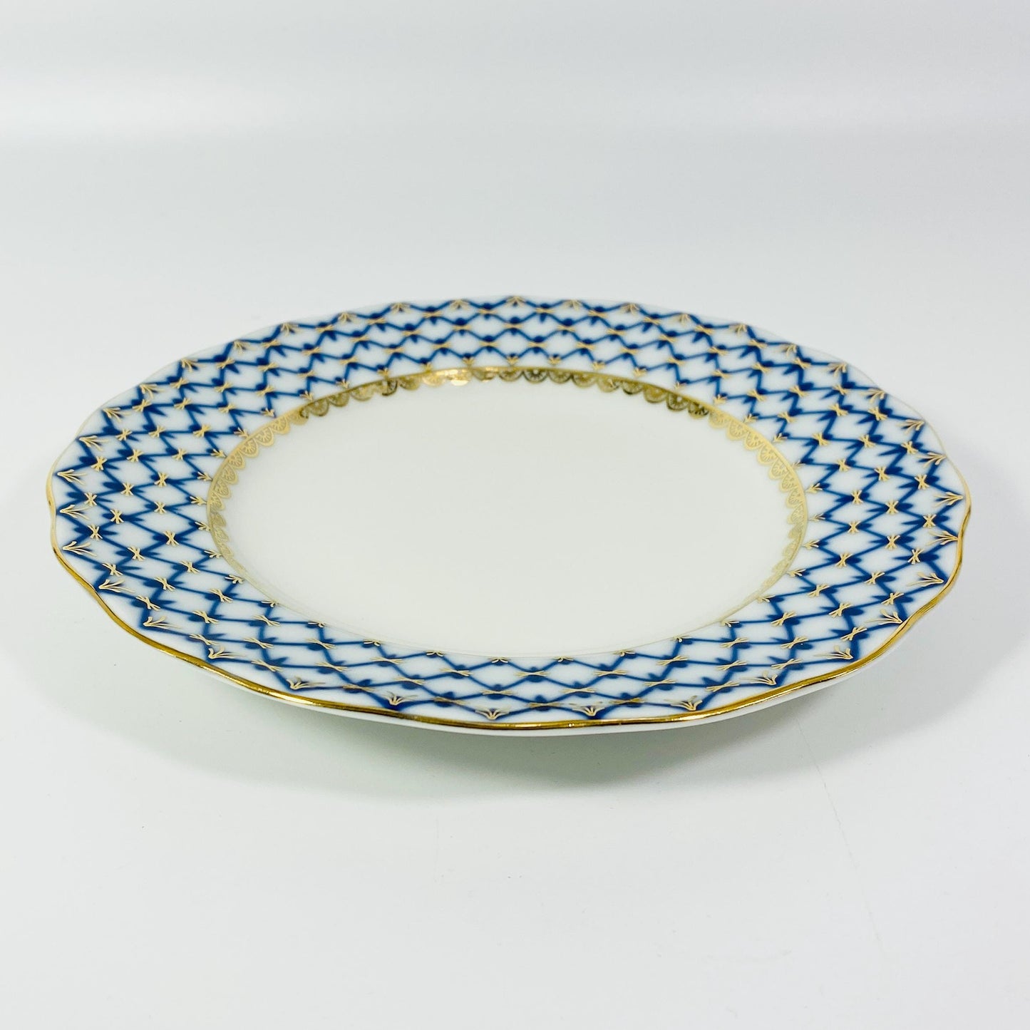 Lomonosov Imperial Russian Porcelain Cobalt Plate 7” Bread Plate Blue Gold