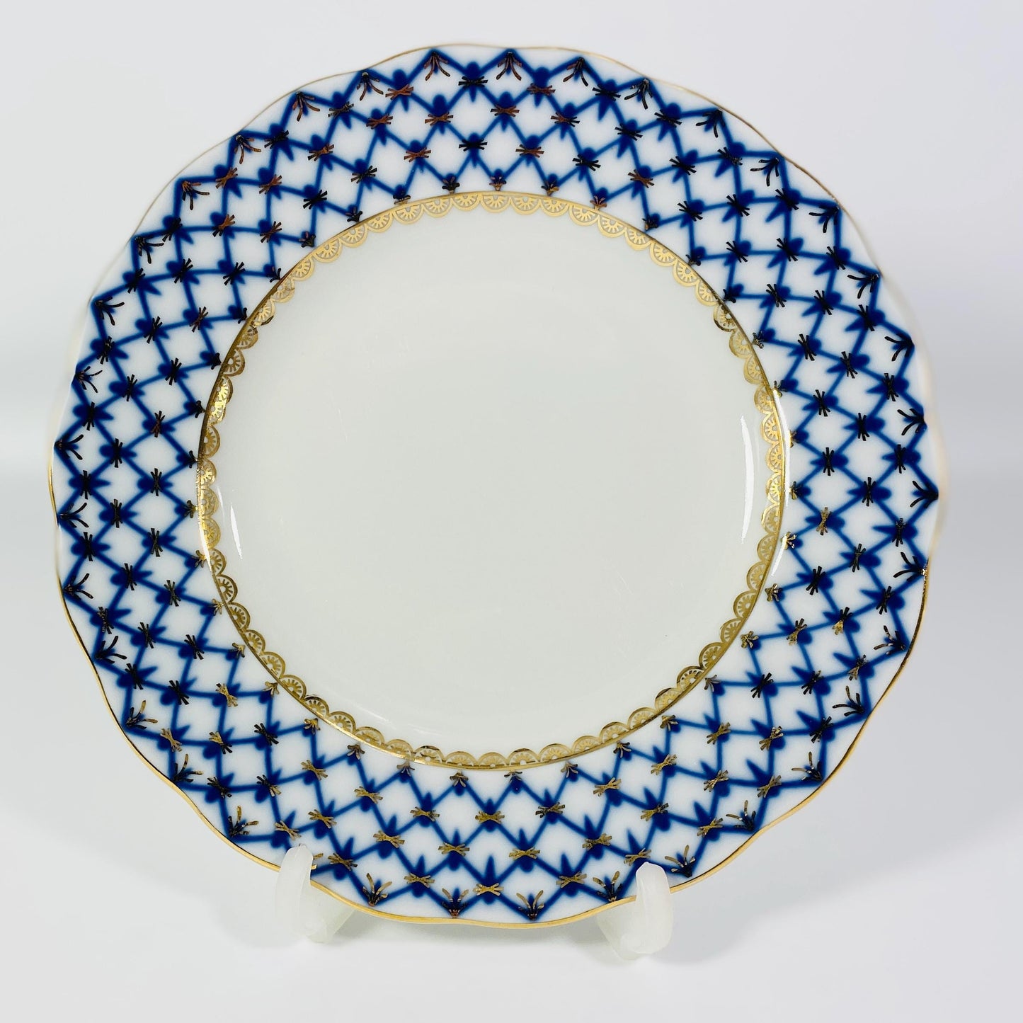 Lomonosov Imperial Russian Porcelain Cobalt Plate 7” Bread Plate Blue Gold