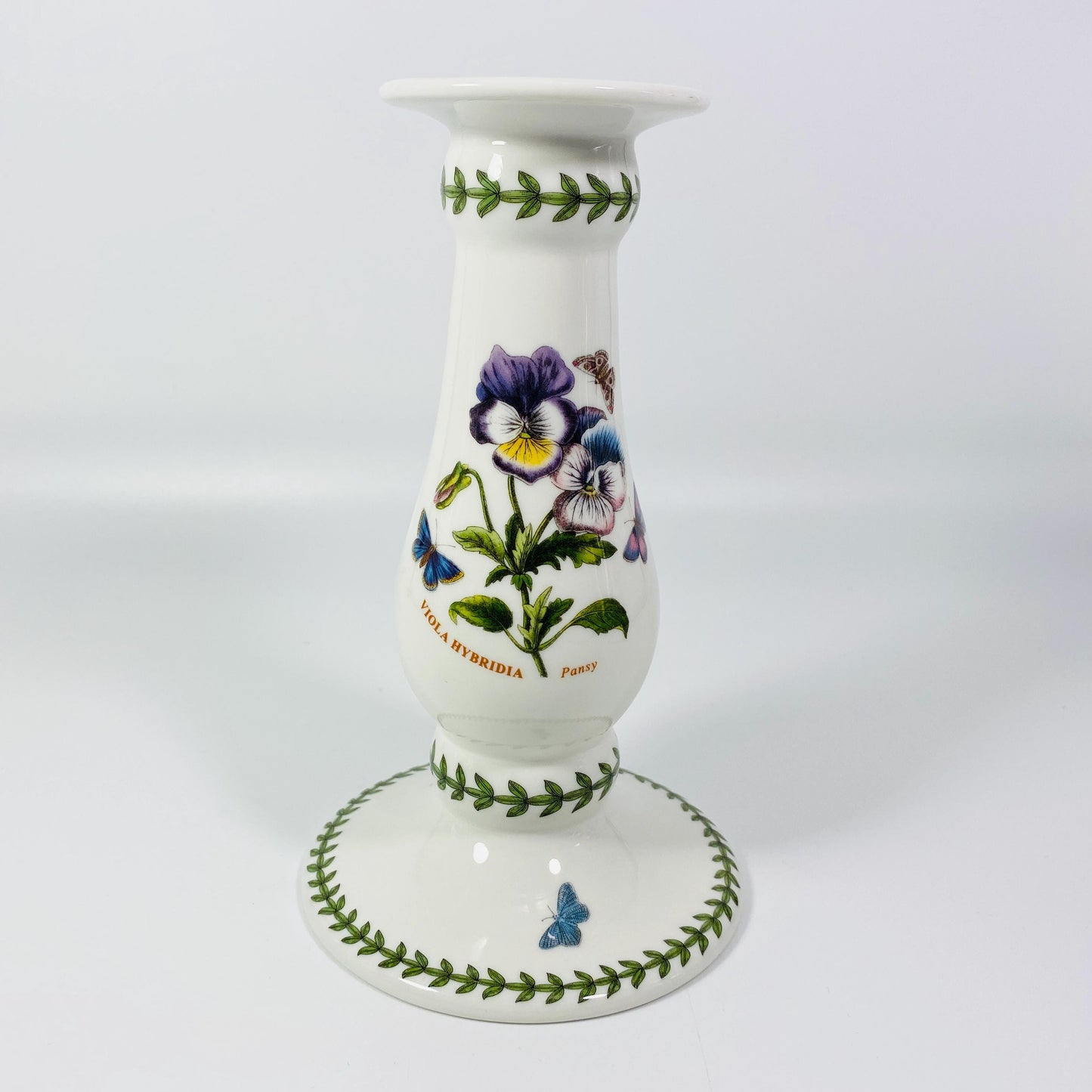 2 Ceramic Portmeirion Botanic Garden Viola Hybrida 7.5" Taper Candlesticks