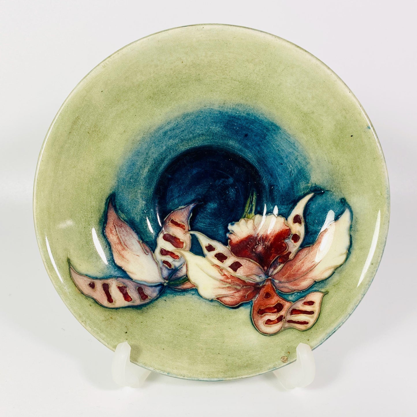 Antique Moorcroft Pottery 5.5 inchs Plate With Pink Iris floral design ,England
