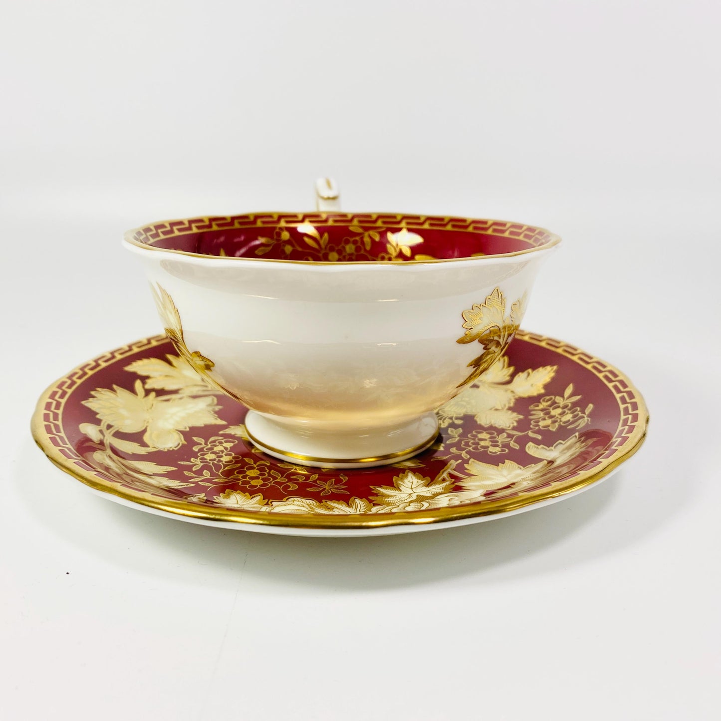 Wedgwood Ruby Tonquin England-Red, Gold Floral Scalloped- Cup/Saucer(s)-12 Available