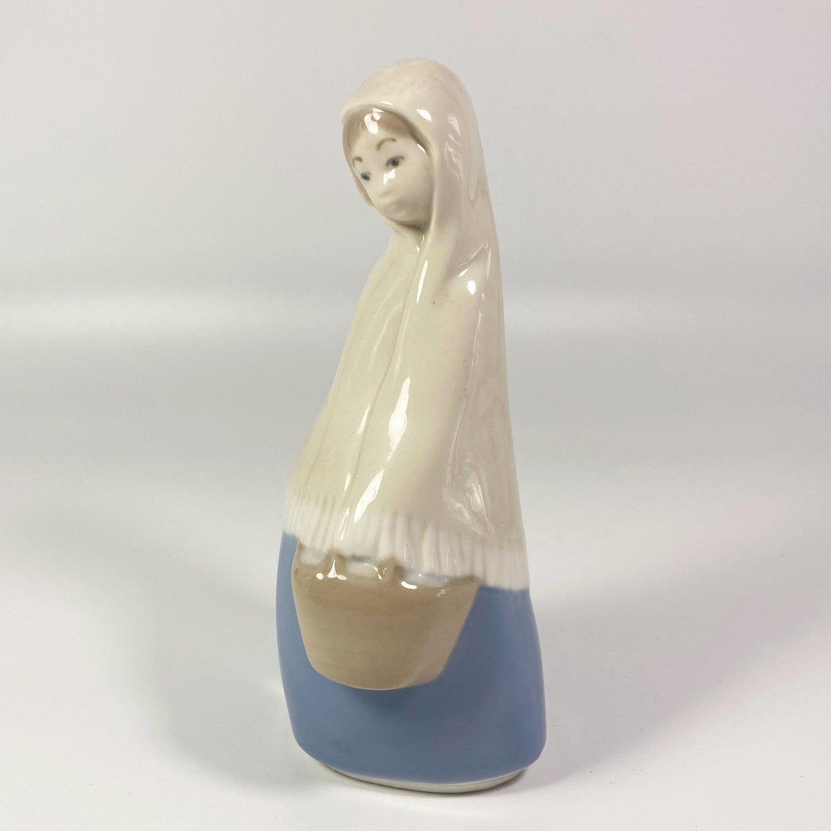 Vintage Rex Valencia Hand Made Porcelain Girl with Basket Figurine Spain 6" Tall