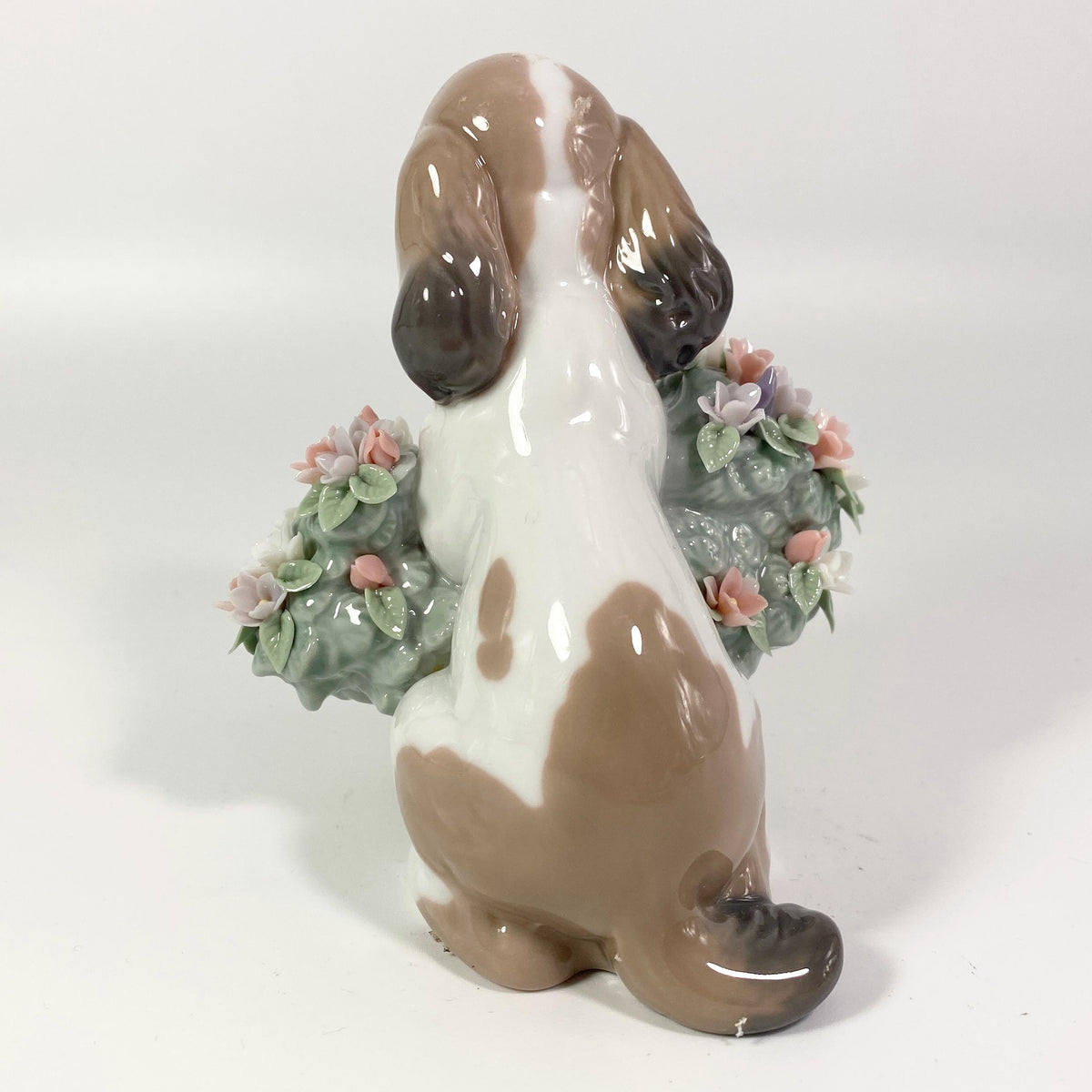 RARE !! Lladro Take Me Home Sad-Eyed Puppy Dog Flowers Glossy Figurine #6574
