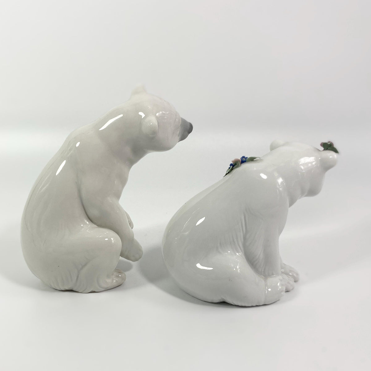 Lladro #6355 Polar Bear with Flowers & sitting Polar Bear Porcelain Figurines
