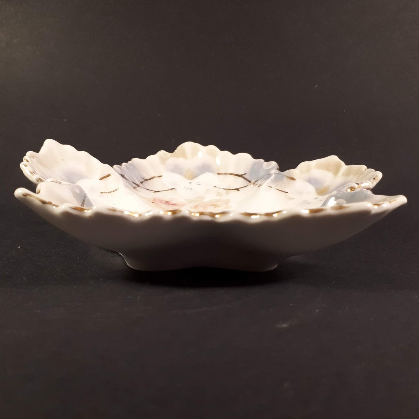 Vintage Leuchtenburg (Green Mark) Germany Porcelain Leaf Dish, White and Pink Fl