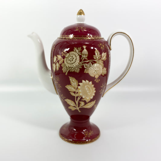 VTG Wedgwood Ruby Tonquin England Red Gold Floral Scalloped Coffee Tea Pot