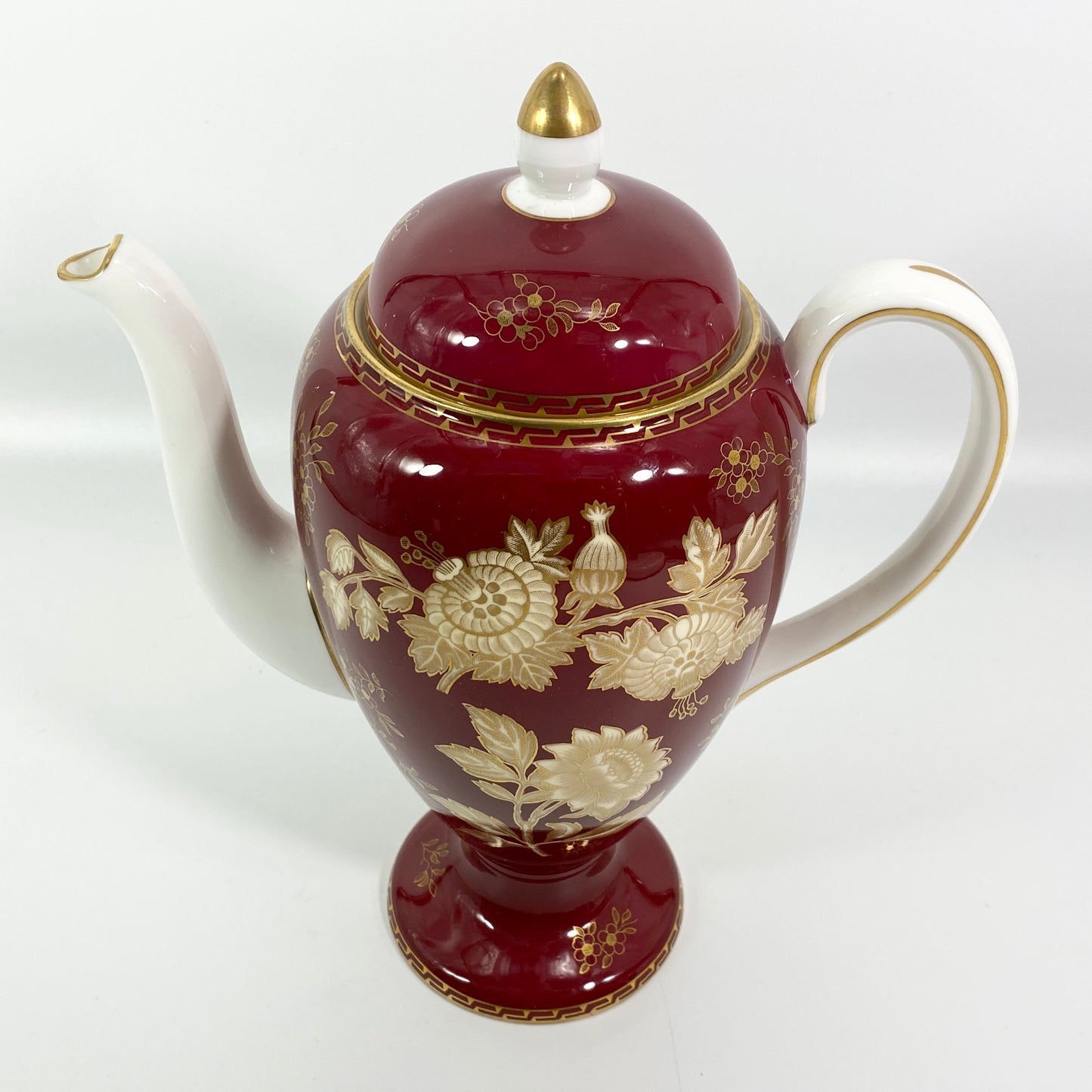 VTG Wedgwood Ruby Tonquin England Red Gold Floral Scalloped Coffee Tea Pot