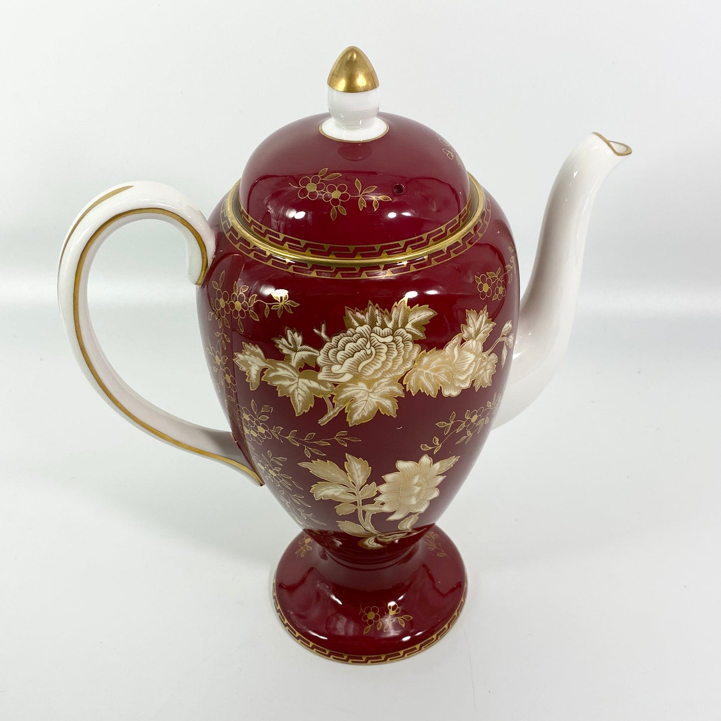 VTG Wedgwood Ruby Tonquin England Red Gold Floral Scalloped Coffee Tea Pot