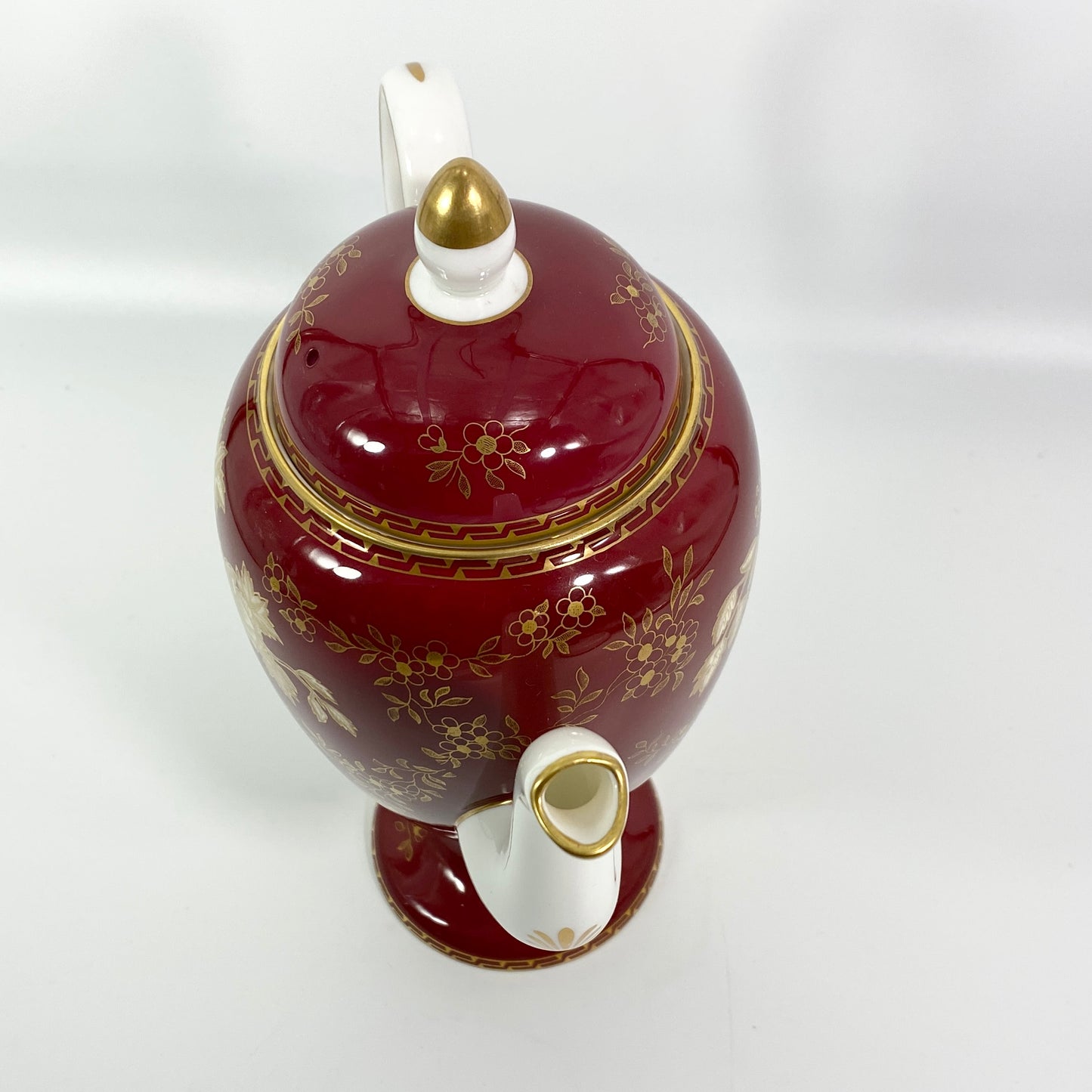 VTG Wedgwood Ruby Tonquin England Red Gold Floral Scalloped Coffee Tea Pot
