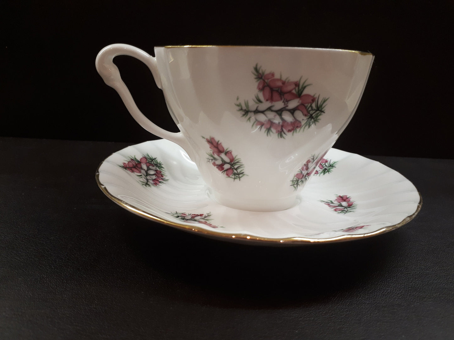 Vintage Royal Vale Teacup and Saucer, Pink Floral England Bone China