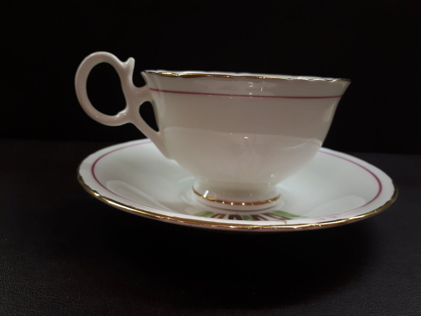 Vintage Delphine Tea Cup and Saucer, Pink & Purple Floral, Gold Trim