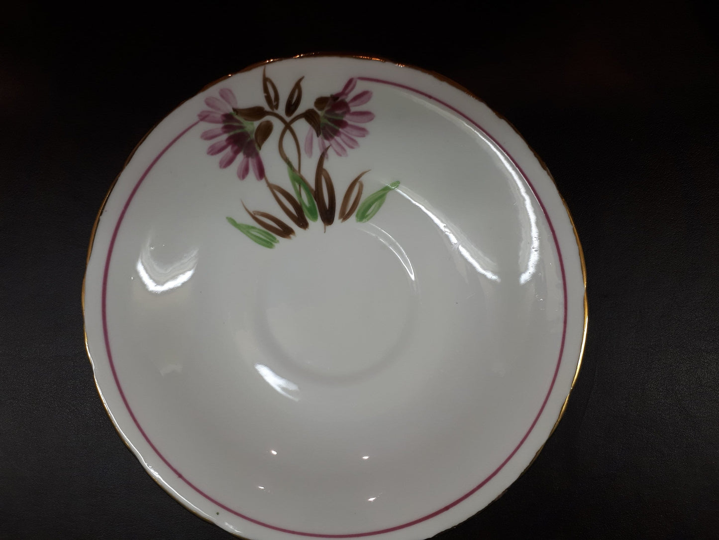 Vintage Delphine Tea Cup and Saucer, Pink & Purple Floral, Gold Trim