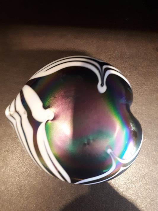 Iridescent Art Glass Heart Paperweight, Blue Green Purple Decor