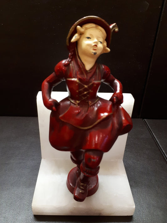 Antique JB HIRSCH Dancing Girl mounted on Marble metal Figurine Bookend RARE !!
