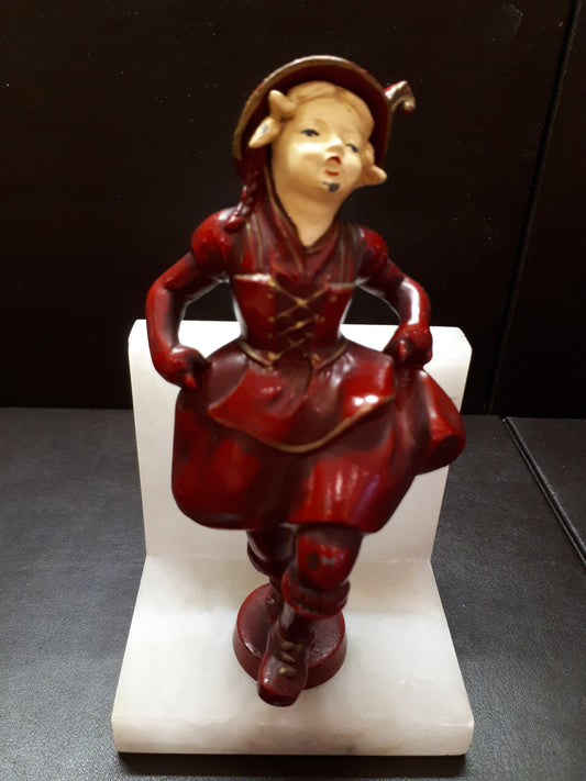 Antique JB HIRSCH Dancing Girl mounted on Marble metal Figurine Bookend RARE !!