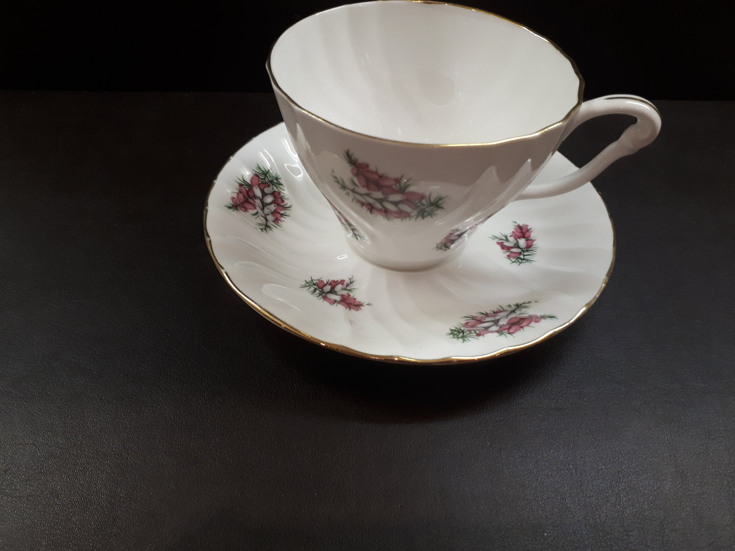 Vintage Royal Vale Teacup and Saucer, Pink Floral England Bone China