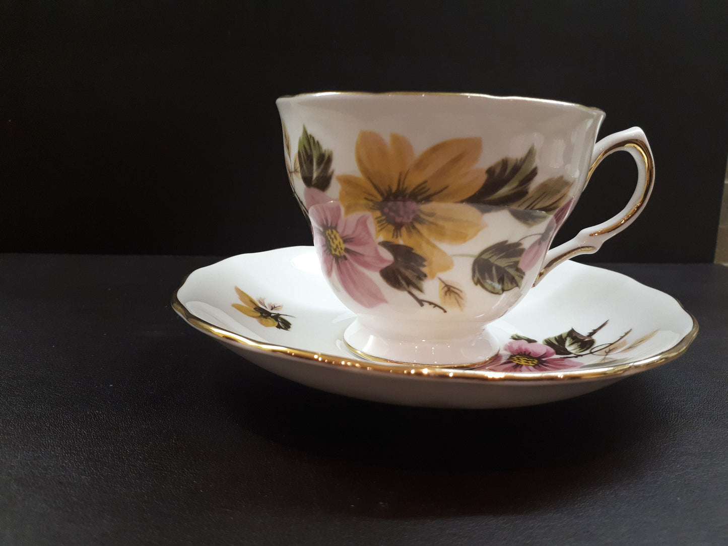 Royal Vale Ridgway Pink and Yellow Floral  Tea Cup & Saucer 8218