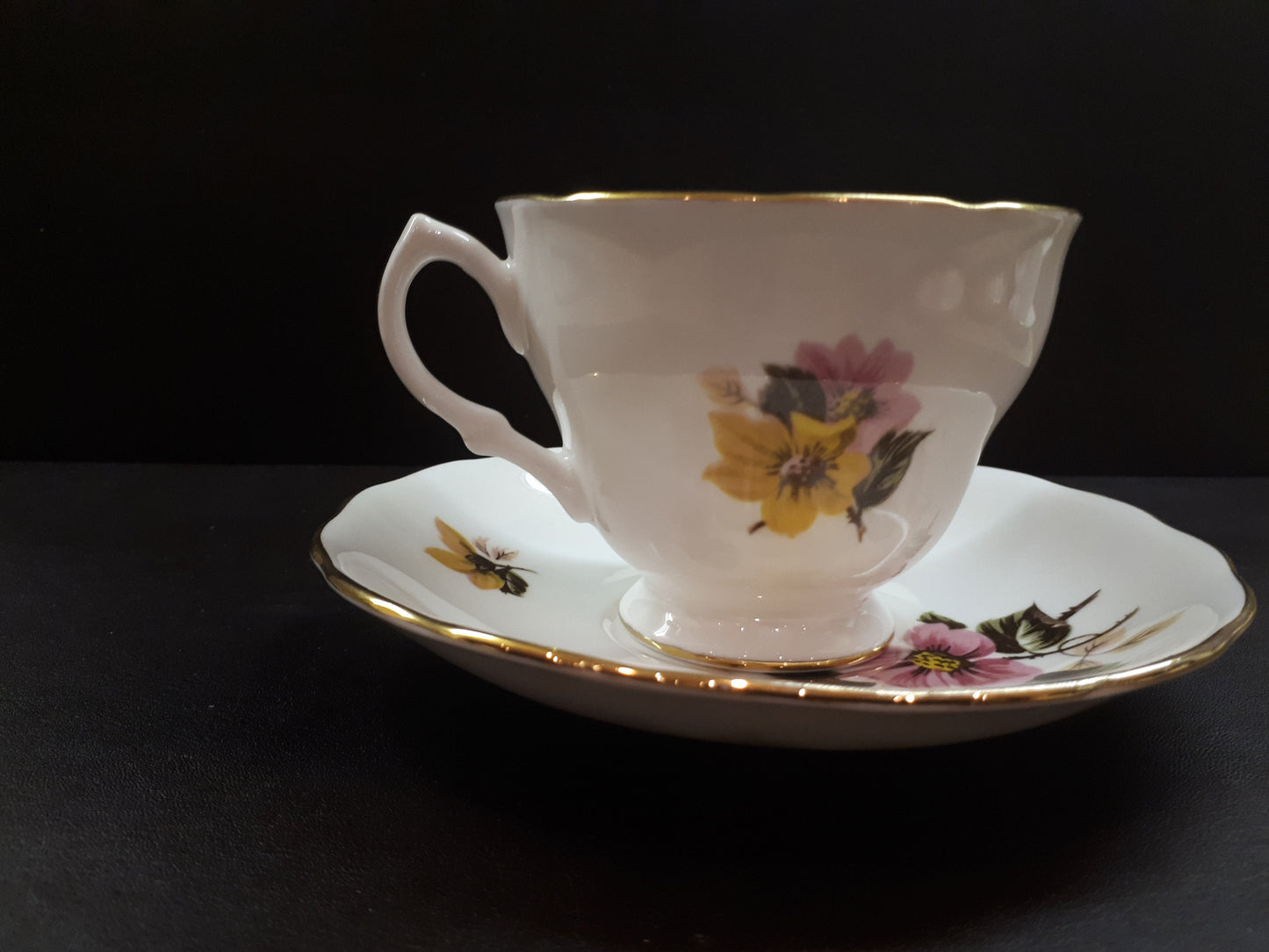 Royal Vale Ridgway Pink and Yellow Floral  Tea Cup & Saucer 8218