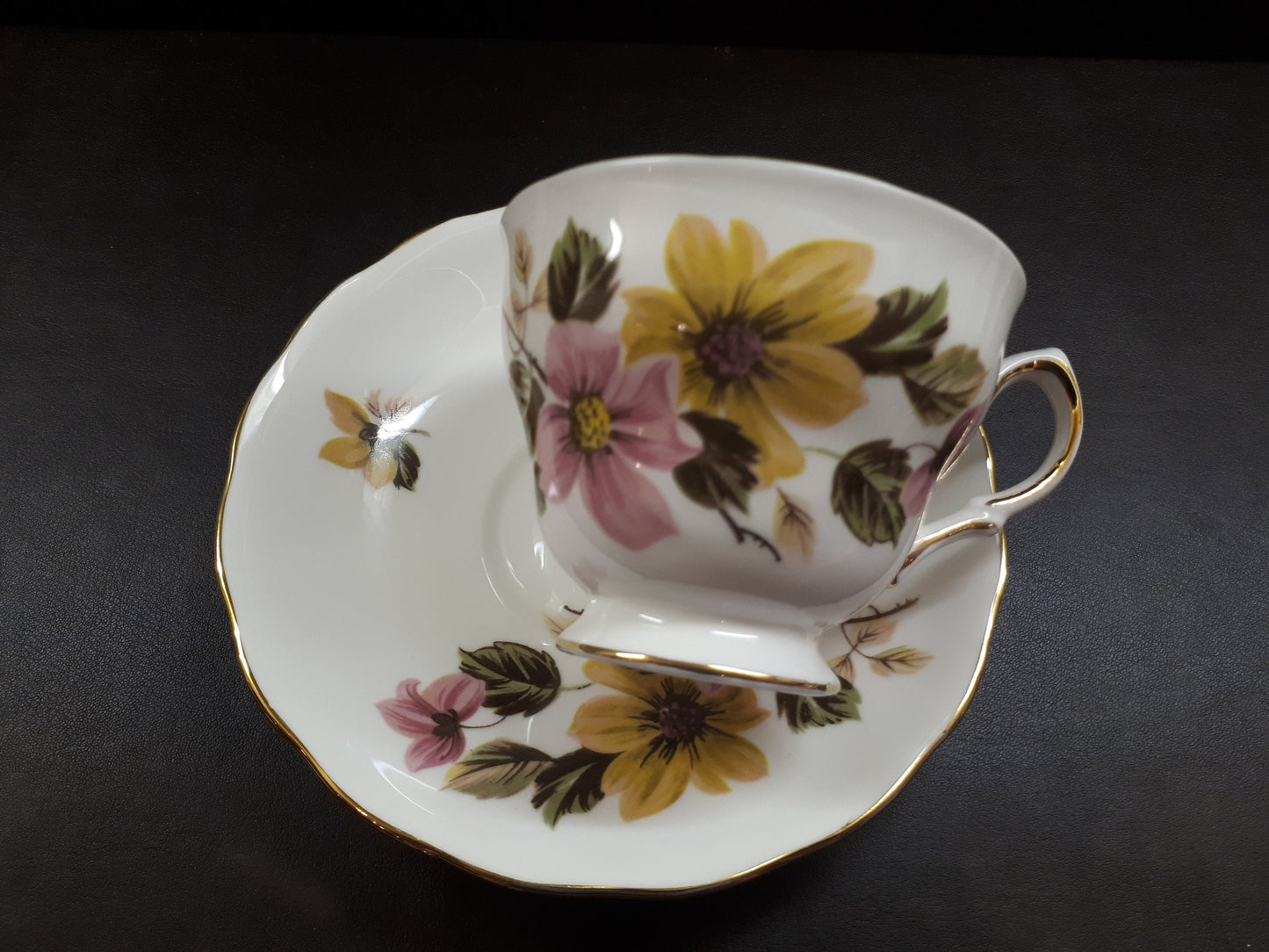 Royal Vale Ridgway Pink and Yellow Floral  Tea Cup & Saucer 8218