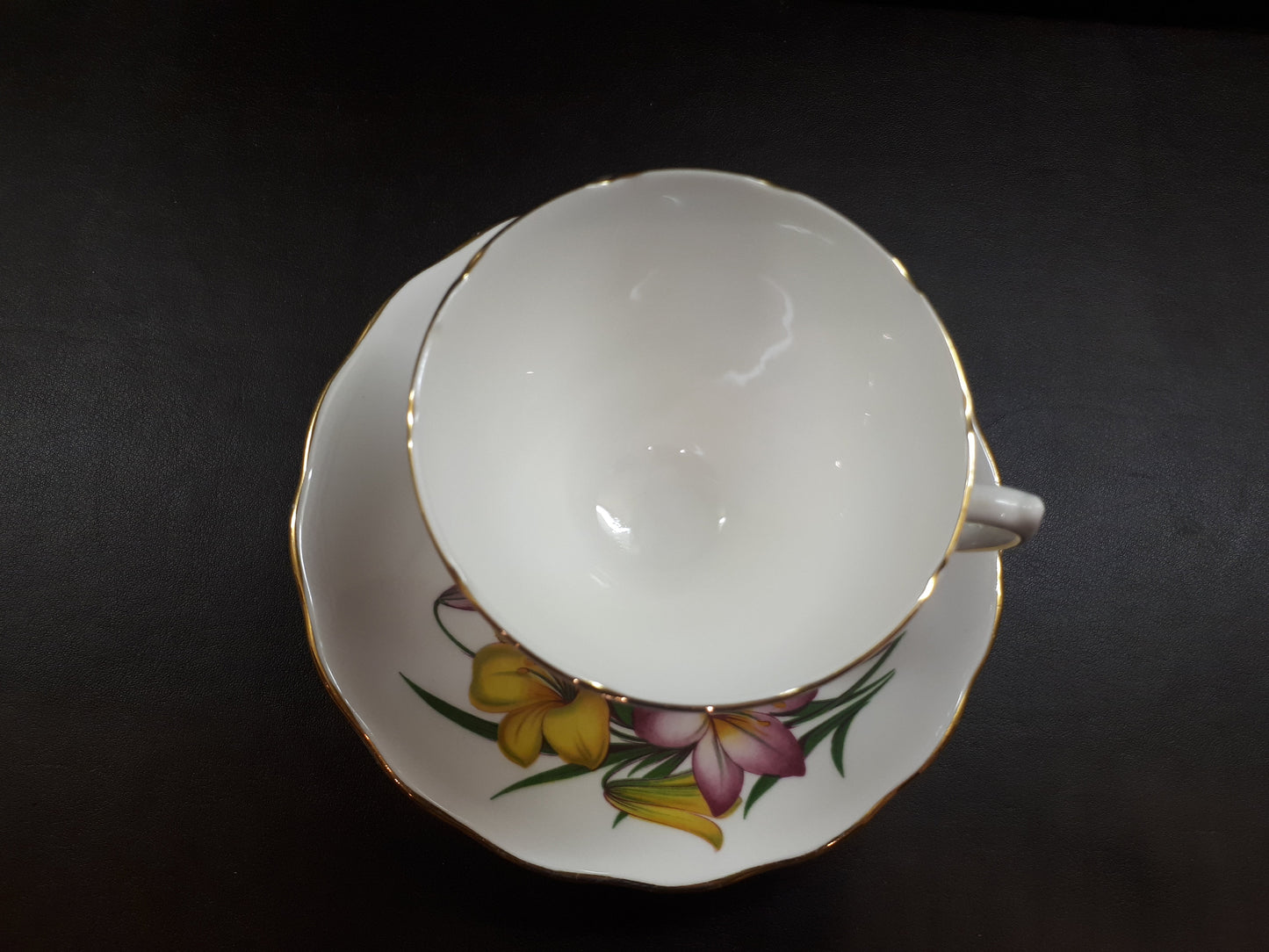 Vintage Royal Vale bright Yellow and Pink Flowers Tea cup and saucer