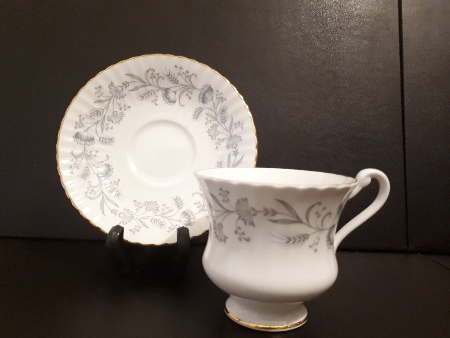 Vintage Paragon beautiful white and grey leaves tea cup and saucer