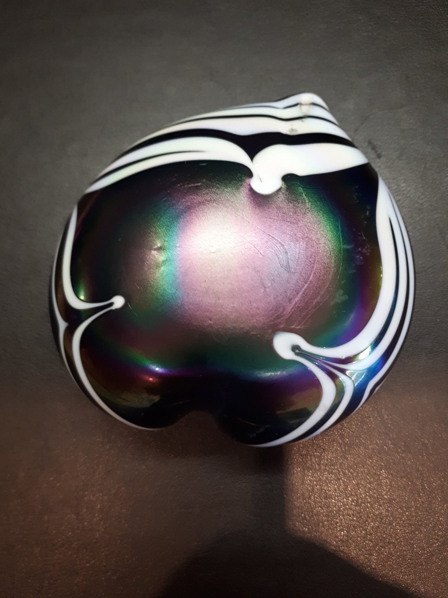 Iridescent Art Glass Heart Paperweight, Blue Green Purple Decor