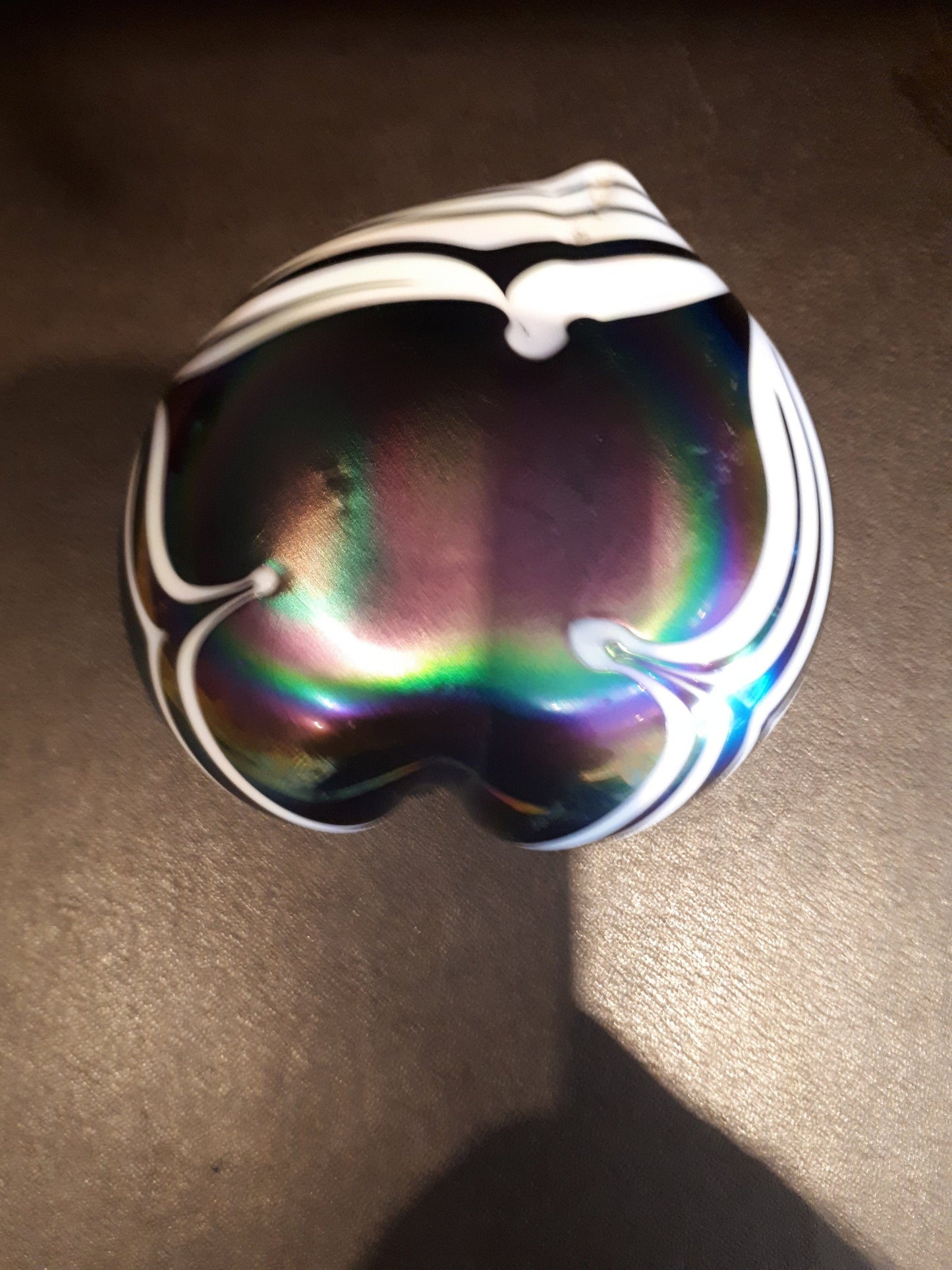 Iridescent Art Glass Heart Paperweight, Blue Green Purple Decor
